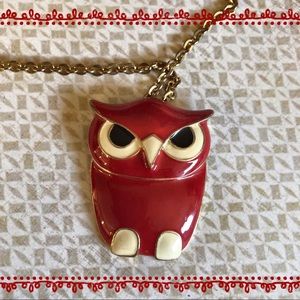 ⭐️Vintage Red Enamel Owl Pendant Necklace ✨